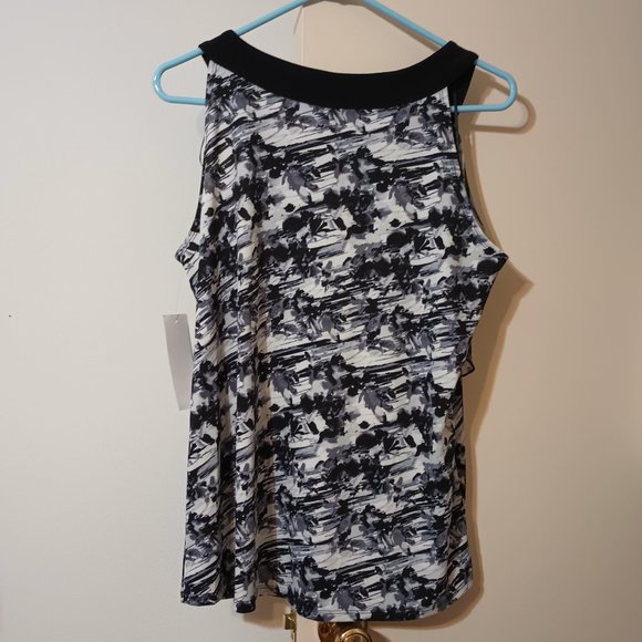 NWT ~ Studio Works Jet Floral Color Ruffle Tank Top (Size: Large) - Picture 2 of 4